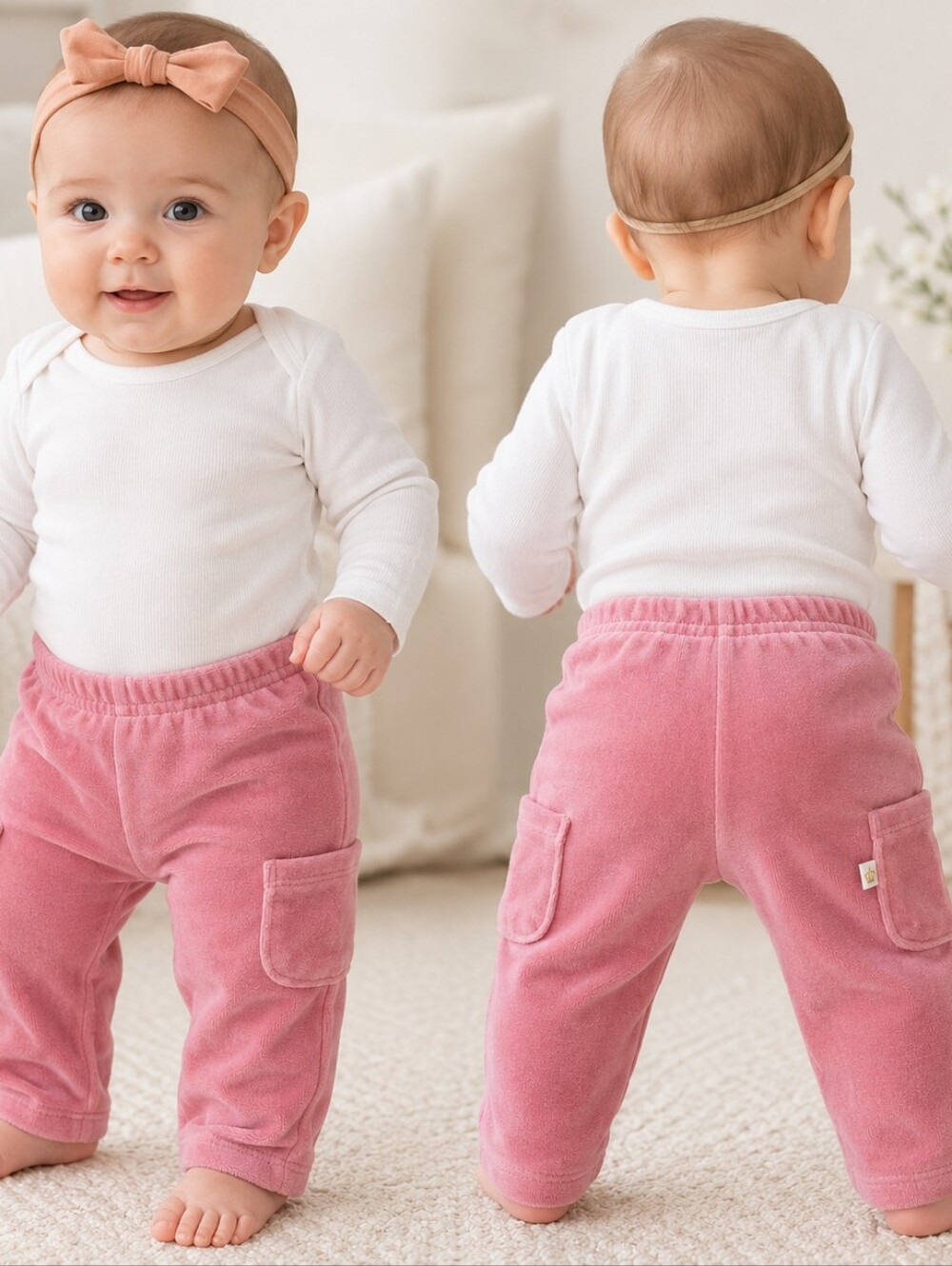 Juicy Couture Baby Pink Velour Cargo Pants 3/6M Crown Logo y2k baby Coquette Pre